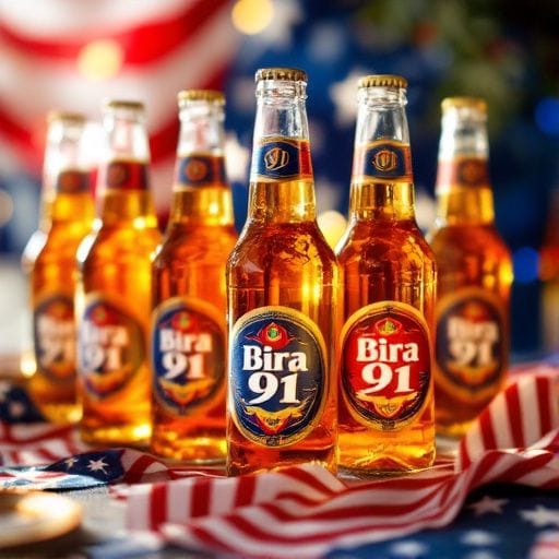Six bottles on a Stars and Stripes, lit like a product shoot. Every label spelled correctly.
